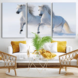 80145-MGV-CV-36X24-White Horses Running Snow Wall Art – Majestic Equine Canvas Print, Winter Nature Photography Decor for Living Room, Office,