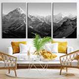 10775-MGV-CV-36X24-Snow Capped Mountain Wall Art – Black and White Canvas Print of Majestic Peaks, Nature Landscape Photography for Office, Bedroom,