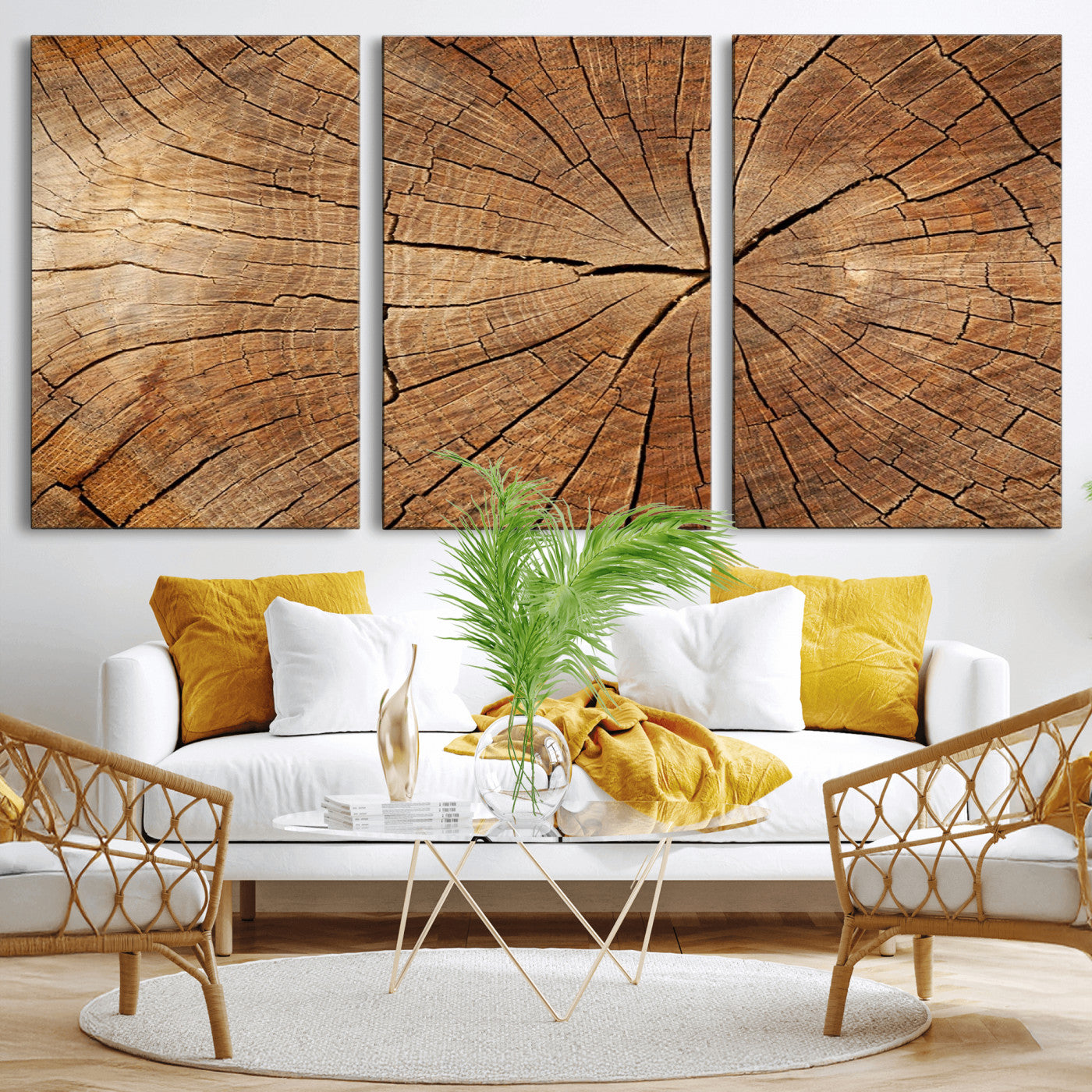 61710-MGV-CV-36X24-Tree Rings Wall Art – Rustic Wood Grain Canvas Print of Tree Trunk Cross Section, Nature Inspired Decor for Cabin, Office, Living