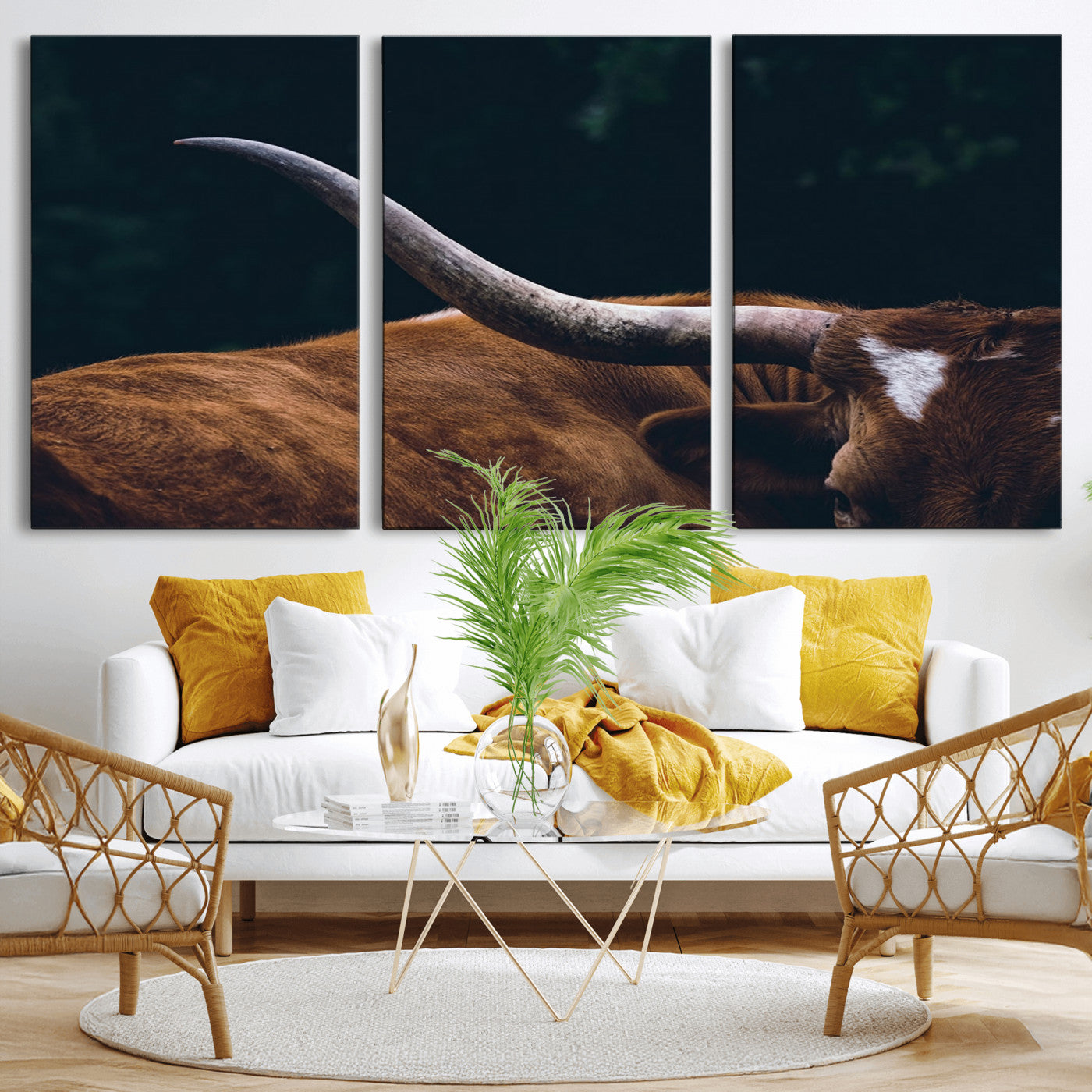 55197-MGV-CV-36X24-Texas Longhorn Wall Art – Rustic Western Bull Horn Canvas Print and Farmhouse Country Animal Decor for Living Room, Office or
