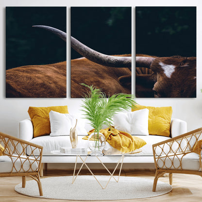 55197-MGV-CV-36X24-Texas Longhorn Wall Art – Rustic Western Bull Horn Canvas Print and Farmhouse Country Animal Decor for Living Room, Office or