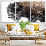 24304-MGV-CV-36X24-Bison Wall Art Canvas Print, Framed Winter Bison Art Picture Print, Snowy Buffalo Perfect Rustic Farmhouse Decor Artwork