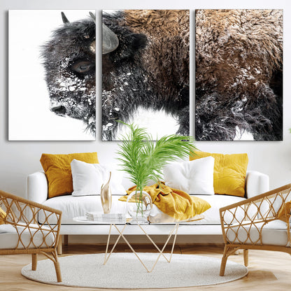 24304-MGV-CV-36X24-Bison Wall Art Canvas Print, Framed Winter Bison Art Picture Print, Snowy Buffalo Perfect Rustic Farmhouse Decor Artwork