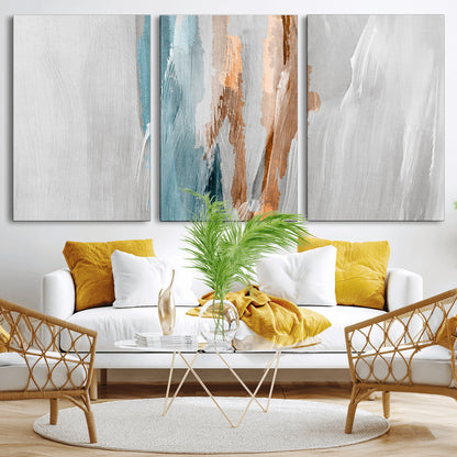66154-MGV-CV-36X24-Abstract Brushstroke Wall Art – Modern Teal and Gold Canvas Print, Minimalist Contemporary Painting for Living Room, Bedroom, or