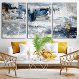 59716-MGV-CV-36X24-Abstract Blue and Gold Wall Art – Modern Textured Canvas Print, Contemporary Painting for Living Room, Bedroom, or Office Decor