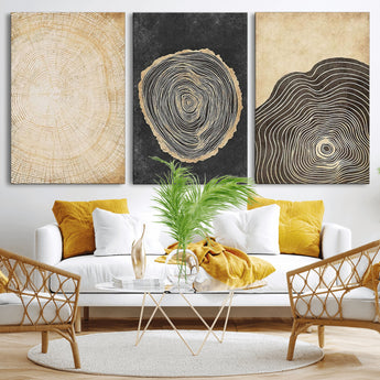 77785-MGV-CV-36X24-Tree Ring Abstract Wall Art – Rustic Wood Growth Pattern Canvas Prints, Modern Nature-Inspired Decor for Living Room or Office
