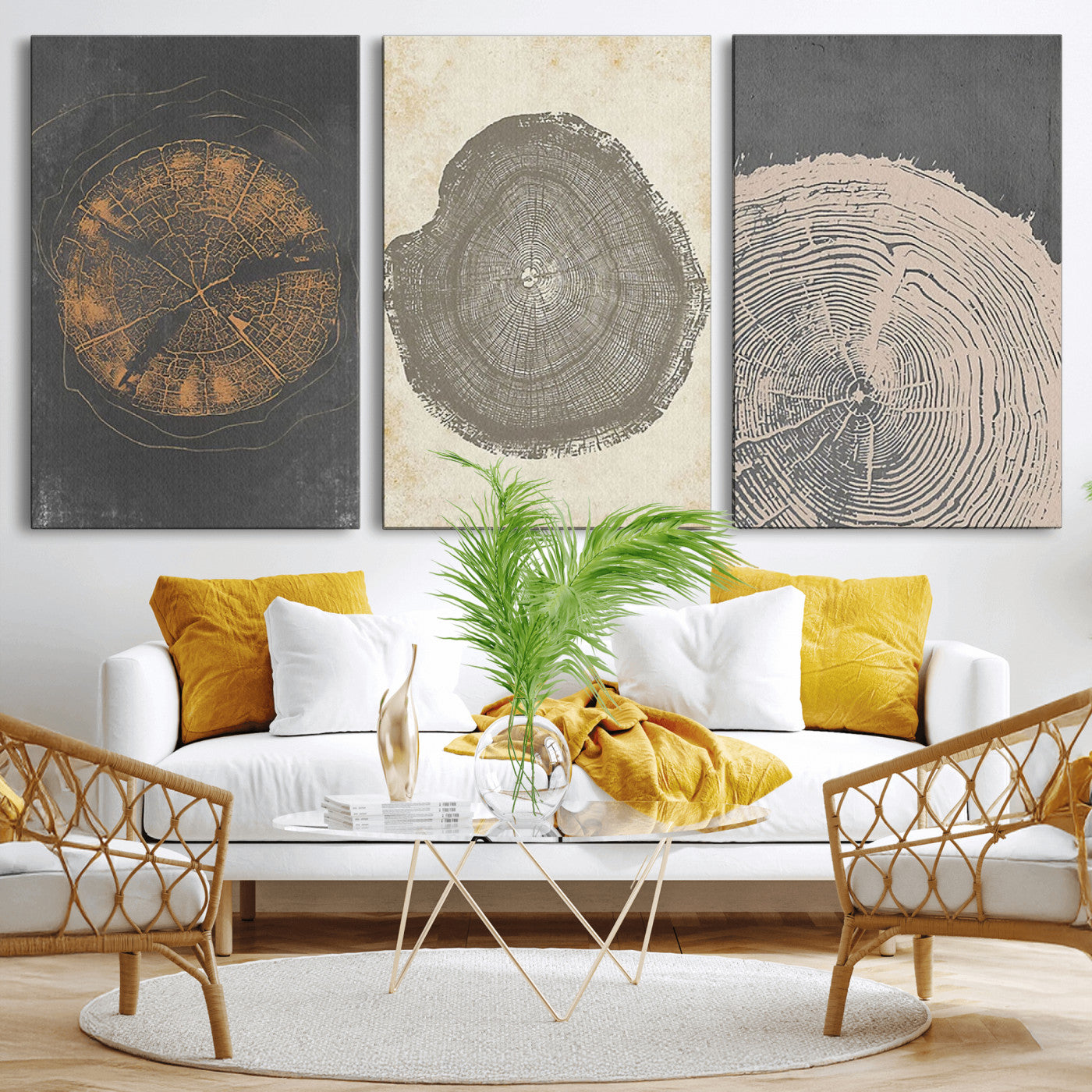 80725-MGV-CV-36X24-Wood Tree Rings Wall Art Canvas Print, Framed Tree Rings Art Picture Print, Abstract Tree Rings Perfect Modern Boho Decor Artwork