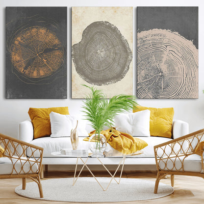 80725-MGV-CV-36X24-Wood Tree Rings Wall Art Canvas Print, Framed Tree Rings Art Picture Print, Abstract Tree Rings Perfect Modern Boho Decor Artwork