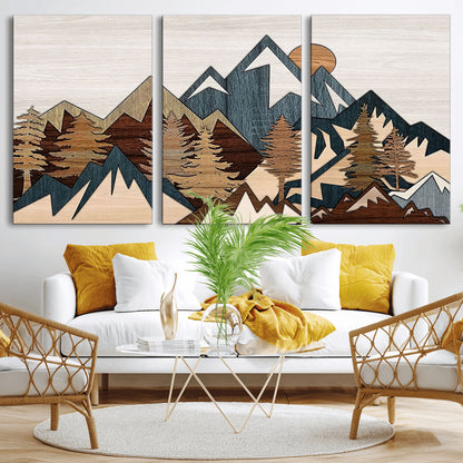 67950-MGV-CV-36X24-Modern Wood Wall Art Canvas Print, Framed Mountain Range Art Picture Print, Wood Mountain Range Perfect Rustic Decor Artwork