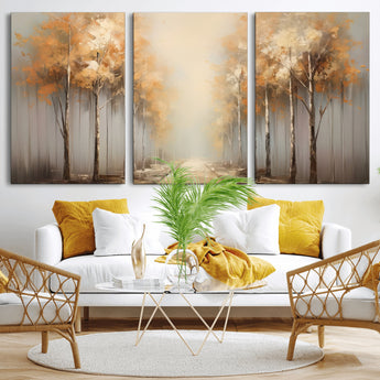 95004-MGV-CV-36X24-Autumn Forest Path Wall Art – Hand Painted Canvas Print with Golden Trees, Modern Nature Landscape Decor for Living Room, Bedroom