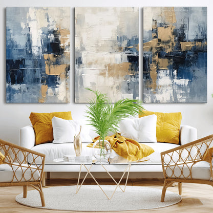44344-MGV-CV-36X24-Abstract Blue and Gold Wall Art – Modern Hand Painted Canvas Print, Contemporary Textured Painting for Living Room, Bedroom or
