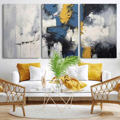 63850-MGV-CV-36X24-Abstract Blue and Yellow Wall Art – Modern Textured Canvas Painting, Bold Contemporary Artwork for Living Room, Bedroom or Office