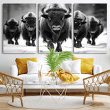 79872-MGV-CV-36X24-Bison Herd Wall Art – Black and White Buffalo on Snow Canvas Print, Rustic Wildlife Decor for Lodge, Cabin, or Living Room
