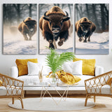 56549-MGV-CV-36X24-Wild Bison Wall Art – Majestic Buffalo Herd Running in Snow Canvas Print, Rustic Wildlife Photography Decor for Cabin, Lodge, or