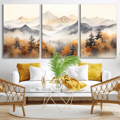 70049-MGV-CV-36X24-Autumn Mountain Forest Wall Art – Misty Landscape Canvas Print, Rustic Nature Inspired Decor for Living Room, Bedroom or Office