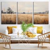 38193-MGV-CV-60X30-3P-Golden Meadow Wall Art – Serene Grassland Landscape Canvas Print, Rustic Nature Decor for Bedroom, Living Room or Farmhouse