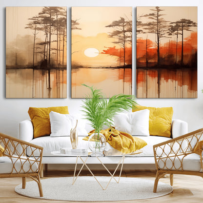 51083-MGV-CV-36X24-Sunset Lake Forest Wall Art – Serene Trees and Orange Sky Reflection Canvas Print, Tranquil Nature Decor for Living Room, Office