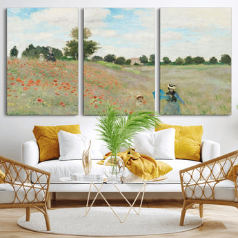 74890-MGV-CV-36X24-Monet Poppy Field Wall Art – Impressionist Landscape Canvas Print, Classic French Artwork for Living Room, Bedroom or Office Decor