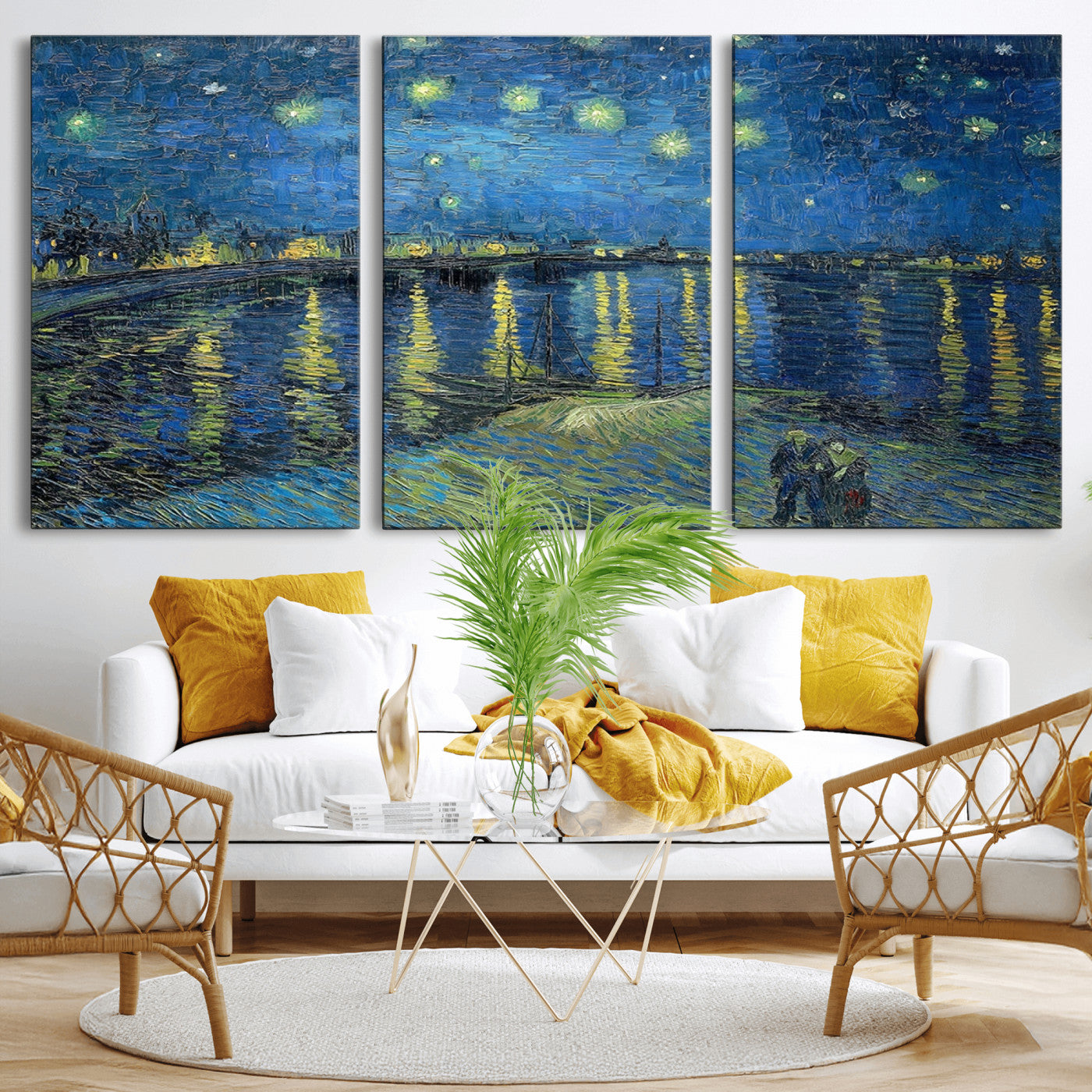 94605-MGV-CV-36X24-Starry Night Over the Rhone Wall Art – Vincent van Gogh Canvas Print, Famous Impressionist Painting for Living Room, Office