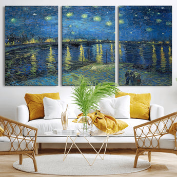 94605-MGV-CV-36X24-Starry Night Over the Rhone Wall Art – Vincent van Gogh Canvas Print, Famous Impressionist Painting for Living Room, Office