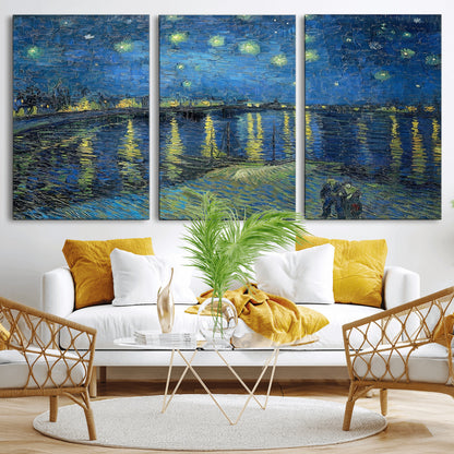 94605-MGV-CV-36X24-Starry Night Over the Rhone Wall Art – Vincent van Gogh Canvas Print, Famous Impressionist Painting for Living Room, Office