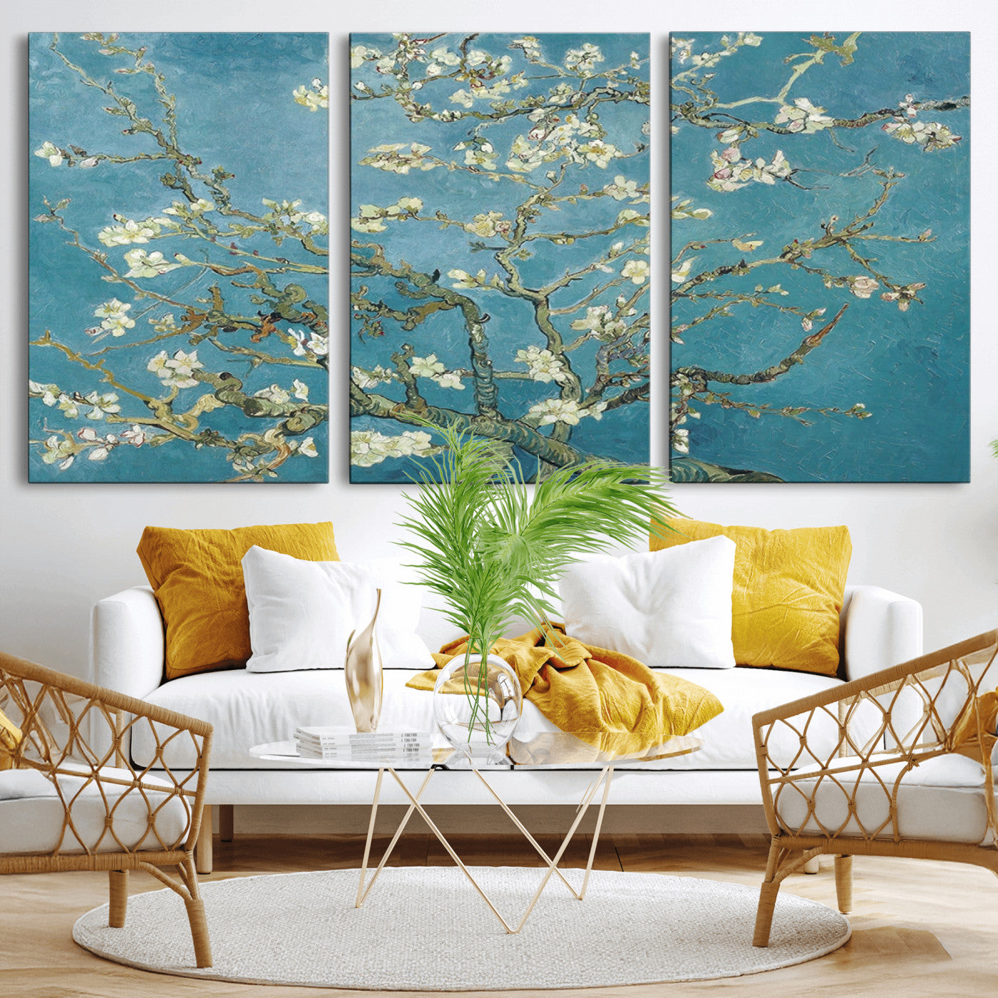 65607-MGV-CV-36X24-Almond Blossom Wall Art – Van Gogh Blue Floral Canvas Print, Elegant Impressionist Painting Decor for Living Room, Bedroom or