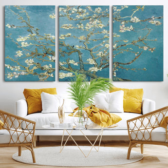 65607-MGV-CV-36X24-Almond Blossom Wall Art – Van Gogh Blue Floral Canvas Print, Elegant Impressionist Painting Decor for Living Room, Bedroom or