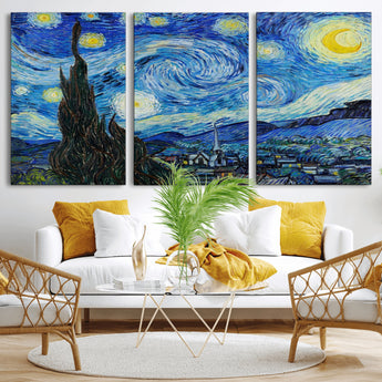 39177-MGV-CV-36X24-Starry Night Wall Art – Vincent van Gogh Famous Painting Canvas Print, Timeless Starry Sky Decor for Living Room, Bedroom or