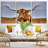 18594-MGV-CV-36X24-Texas Longhorn Bull Wall Art – Rustic Western Cattle Canvas Print, Country Farmhouse Decor for Living Room, Office or Cabin