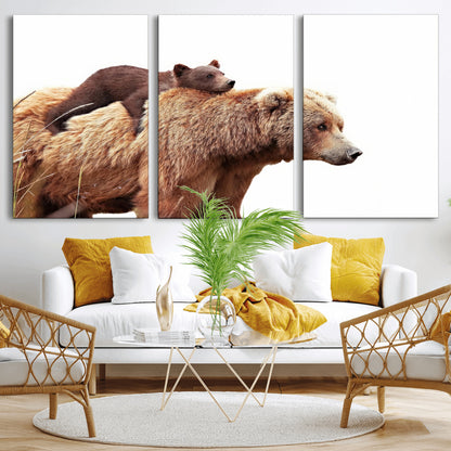 76943-MGV-CV-36X24-Mom Bear Wall Art Canvas Print, Framed Bear Photography Art Picture Print, Rustic Bear and Cub Perfect Rustic Farmhouse Decor