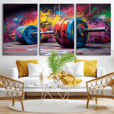13549-MGV-CV-36X24-Graffiti Gym Wall Art Canvas Print, Framed Graffiti Barbell Art Picture Print, Weightlifting Perfect Fitness Studio Decor Artwork