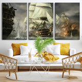 26512-MGV-CV-36X24-Naval Battle Wall Art – Dramatic Tall Ship Canvas Print, Historic Pirate Sailing War Scene, Nautical Decor for Office, Study or