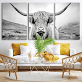 80564-MGV-CV-36X24-Highland Cow Wall Art – Black and White Scottish Highland Canvas Print, Rustic Farmhouse Decor for Living Room, Bedroom or Office