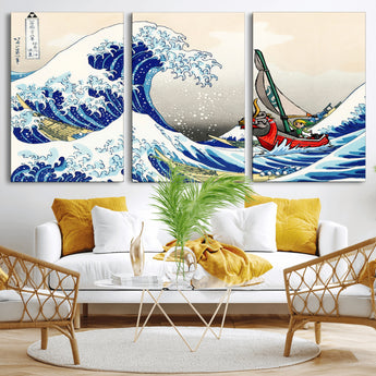 19450-MGV-CV-36X24-Great Wave Adventure Wall Art – Japanese Style Ocean Canvas Print, Fantasy Sailing Decor for Living Room, Bedroom or Office