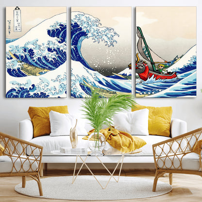 19450-MGV-CV-36X24-Great Wave Adventure Wall Art – Japanese Style Ocean Canvas Print, Fantasy Sailing Decor for Living Room, Bedroom or Office