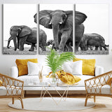 91685-MGV-CV-36X24-Elephant Herd Wall Art – Black and White Safari Canvas Print, African Wildlife Photography Decor for Living Room, Office or
