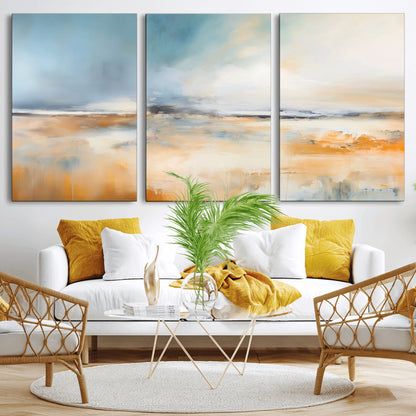 92764-MGV-CV-36X24-Abstract Landscape Wall Art – Modern Blue and Orange Canvas Print, Large Minimalist Painting for Living Room, Bedroom, Office or