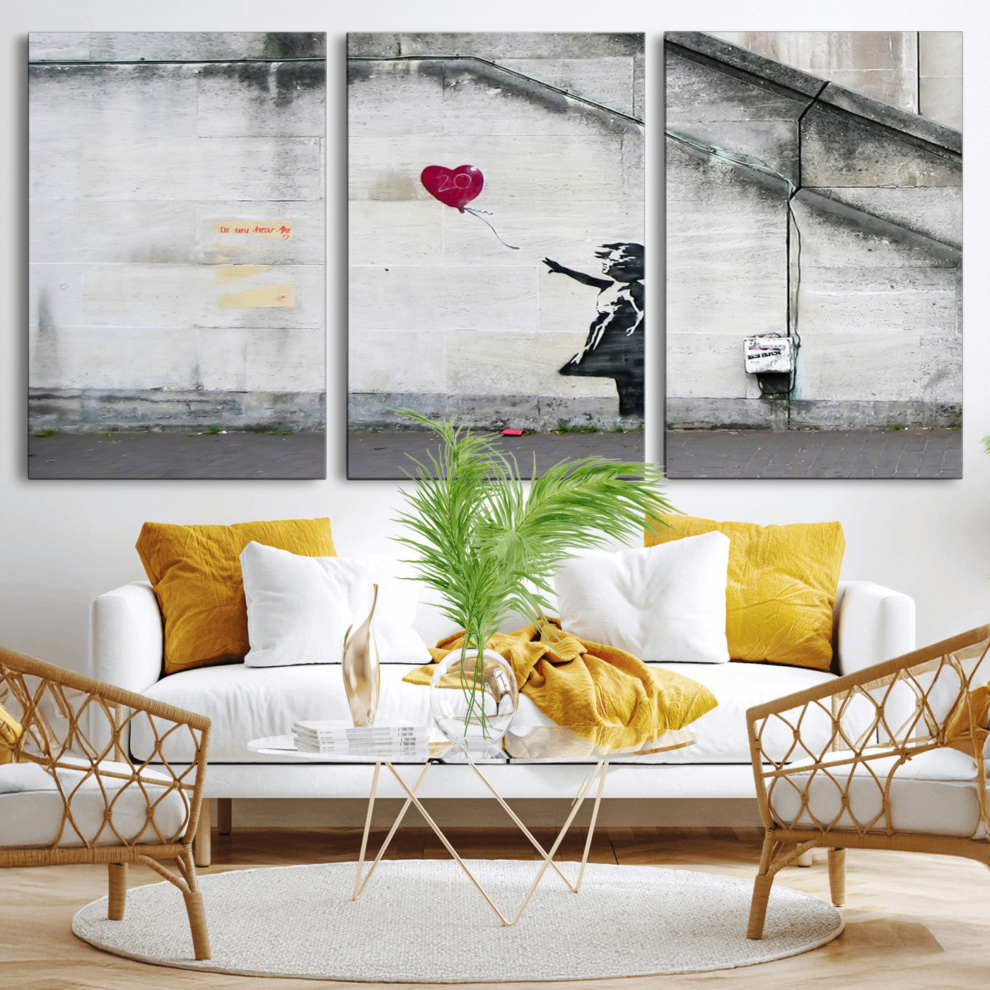 50559-MGV-CV-36X24-Banksy Girl with Balloon Wall Art – Famous Street Graffiti Canvas Print, Modern Urban Artwork for Living Room, Bedroom or Office