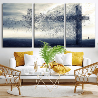 55718-MGV-CV-36X24-Surreal Cross Wall Art – Spiritual Faith Canvas Print, Abstract Christian Artwork with Modern Religious Symbol for Living Room,