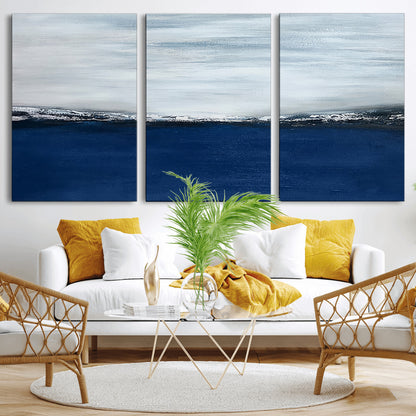 62197-MGV-CV-36X24-Abstract Ocean Wall Art – Minimalist Blue and White Canvas Print, Modern Coastal Seascape Painting for Bedroom, Living Room or