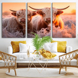 68253-MGV-CV-36X24-Highland Cow Wall Art – Rustic Farmhouse Cattle Canvas Print, Frosty Sunset Animal Artwork for Living Room, Bedroom or Country