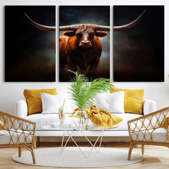 48896-MGV-CV-36X24-Texas Longhorn Wall Art – Rustic Western Bull Canvas Print and Farmhouse Cattle Painting for Living Room, Ranch, or Office Decor .