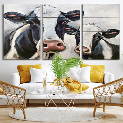 28934-MGV-CV-36X24-Farmhouse Cow Wall Art – Rustic Black and White Dairy Cattle Canvas Print, Country Barn Animal Painting for Kitchen, Living Room