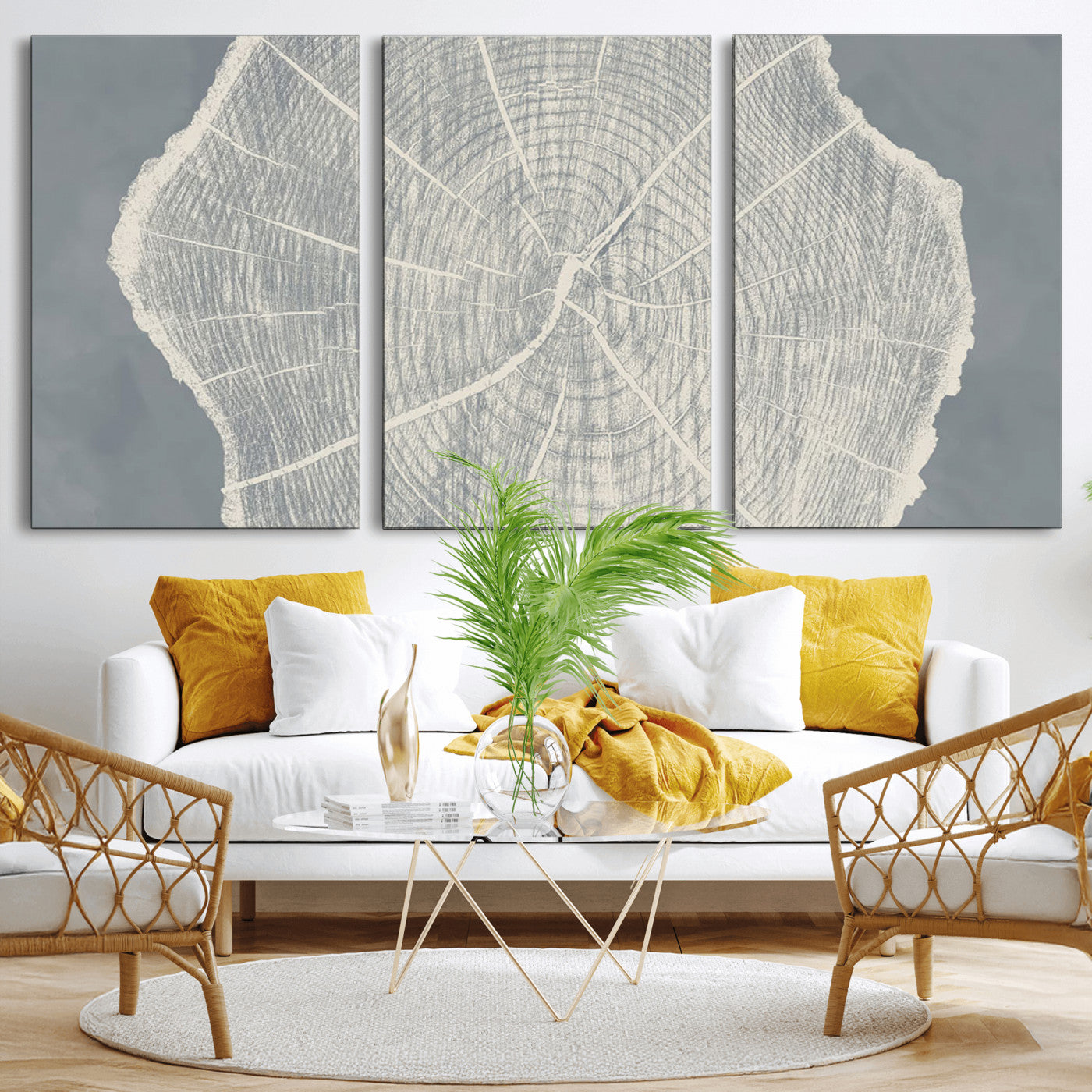 25547-MGV-CV-36X24-Tree Ring Wall Art Canvas Print, Framed Linocut Tree Ring Art Picture Print, Wood Texture Perfect Minimalist Farmhouse Decor