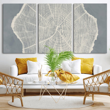 25547-MGV-CV-36X24-Tree Ring Wall Art Canvas Print, Framed Linocut Tree Ring Art Picture Print, Wood Texture Perfect Minimalist Farmhouse Decor