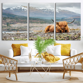 80252-MGV-CV-36X24-Scottish Cow Wall Art Canvas Print, Framed Highland Cow Art Picture Print, Highland Cattle Perfect Rustic Farmhouse Decor Artwork