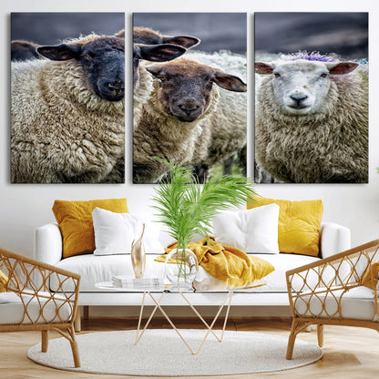 18418-MGV-CV-36X24-Sheep Wall Art Canvas Print, Framed Farmhouse Sheep Art Picture Print, Sheep Herd Perfect Rustic Farmhouse Decor Artwork
