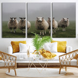 87339-MGV-CV-36X24-Sheep Wall Art – Rustic Farmhouse Canvas Print Flock Standing Misty Field Countryside Photography, Country Animal Decor for Living