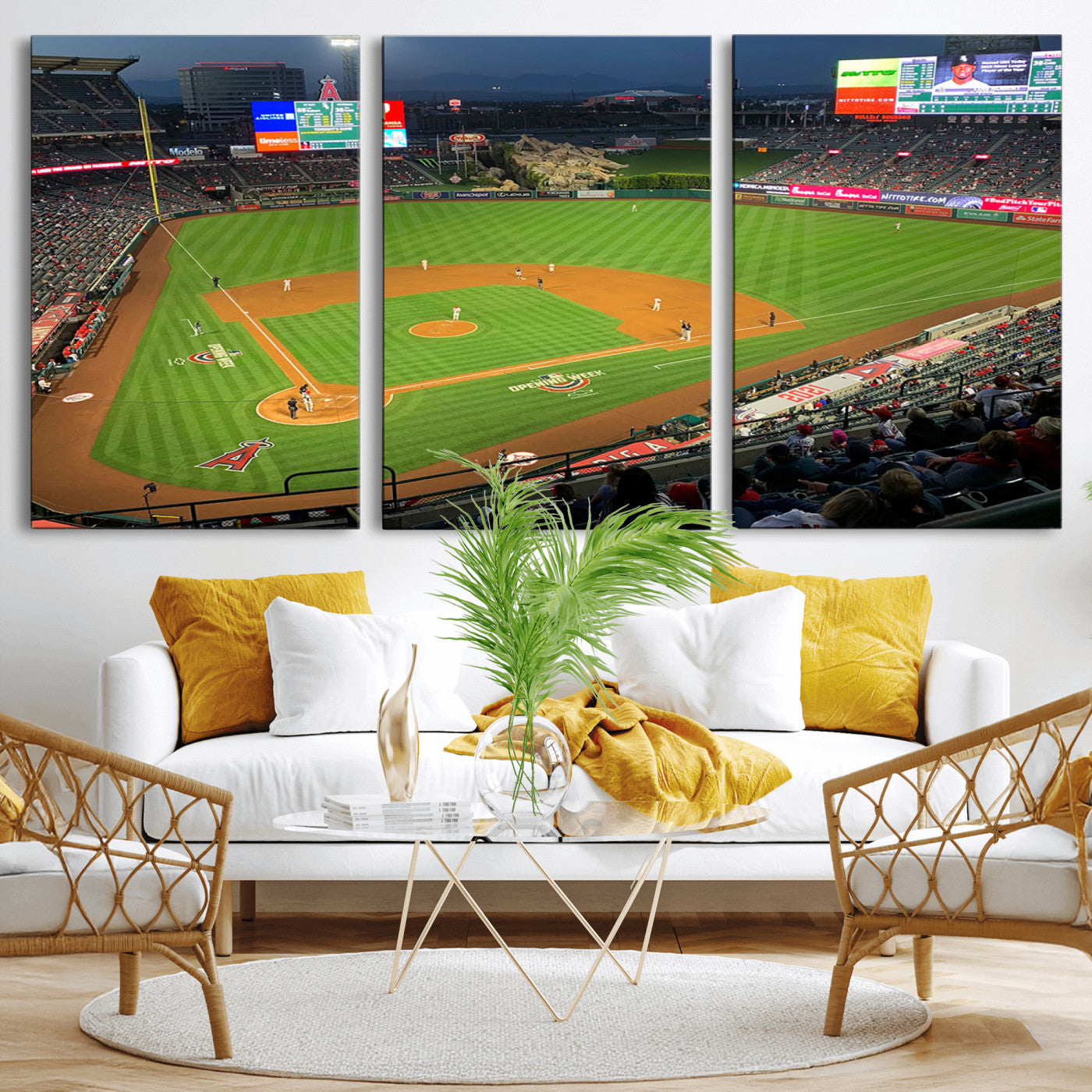93707-MGV-CV-36X24-Los Angeles Stadium Wall Art Canvas Print, Framed Angel Stadium Field Art Picture Print, Anaheim Stadium Perfect Sports Room Decor