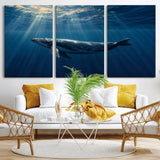 18052-MGV-CV-36X24-Whale Wall Art – Majestic Ocean Canvas Print Marine Life Underwater Sunlight Scene, Nautical Coastal Decor for Living Room,
